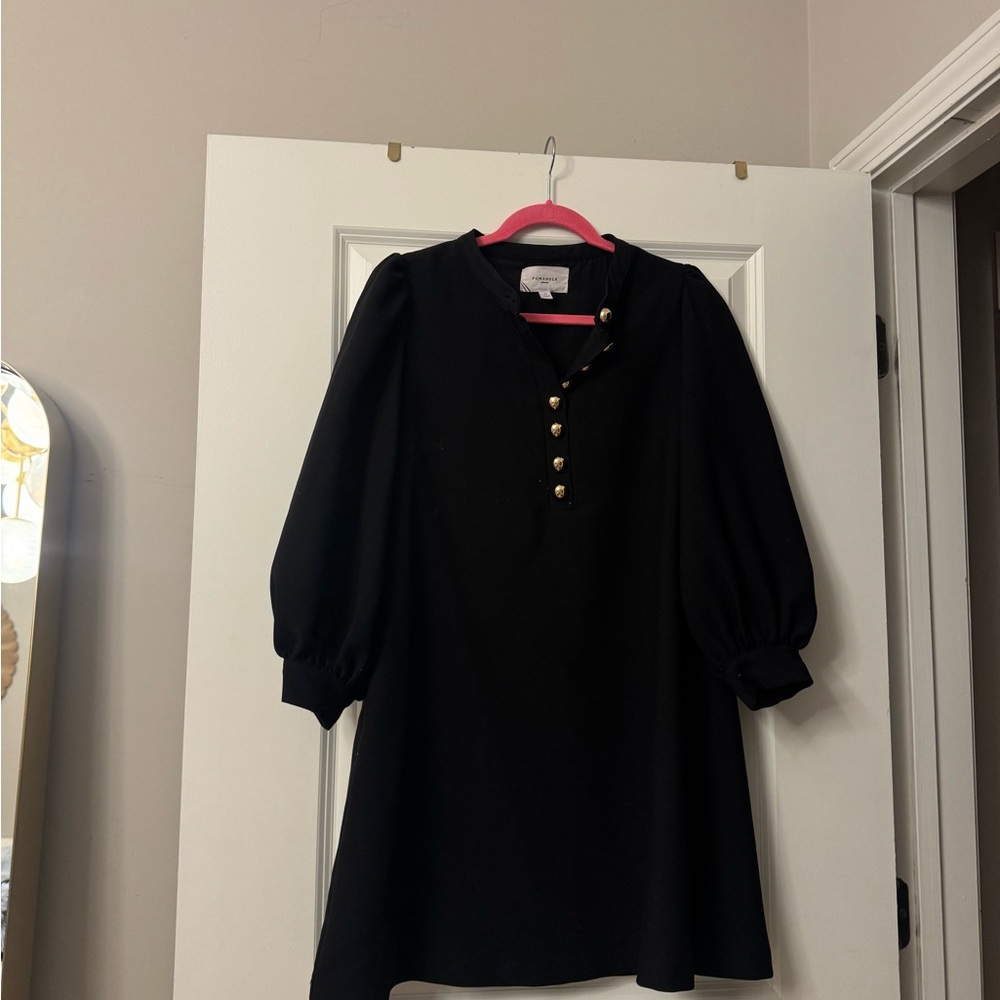 Pomander Place Black Long-Sleeve Dress with Gold Buttons